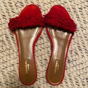 Aquazzura Red fringe slides